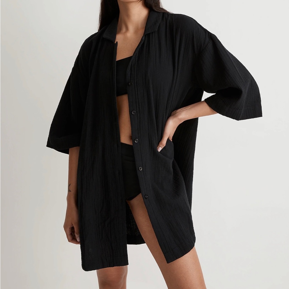 Madewell Lightspun Cover-Up Shirtdress Gauze Black Size XL Perfect new condition